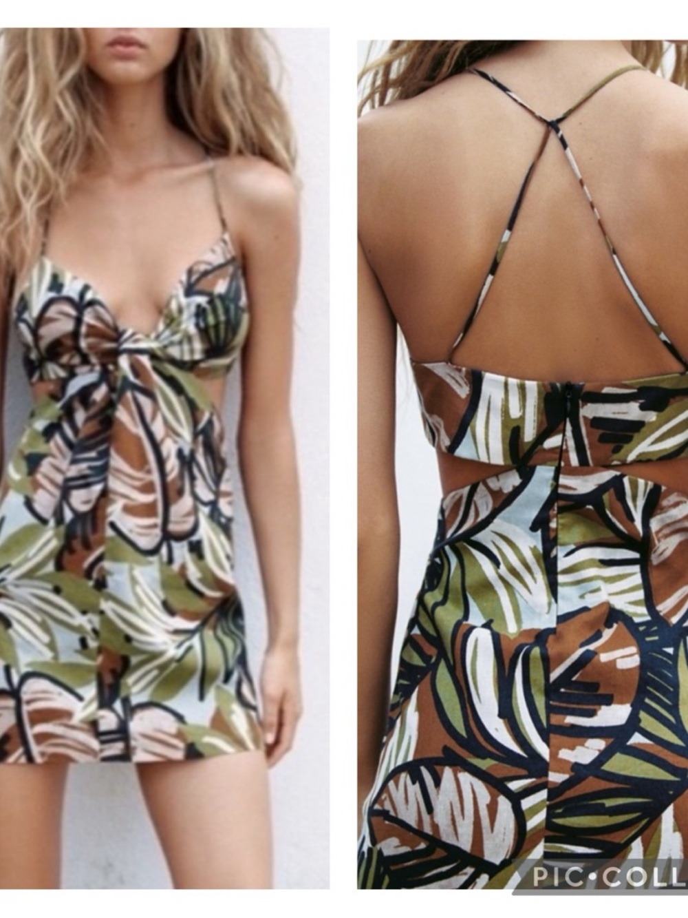 EUC Zara Safari Tropical Leaf Printed Linen Blend Cutout Mini Dress